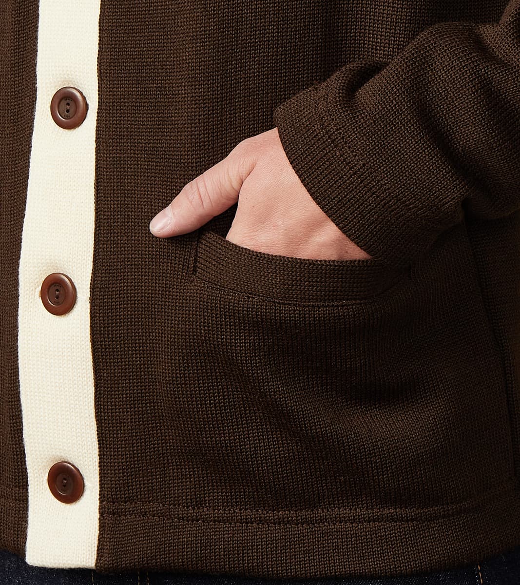 Barrister Cardigan - Brown & Vintage White