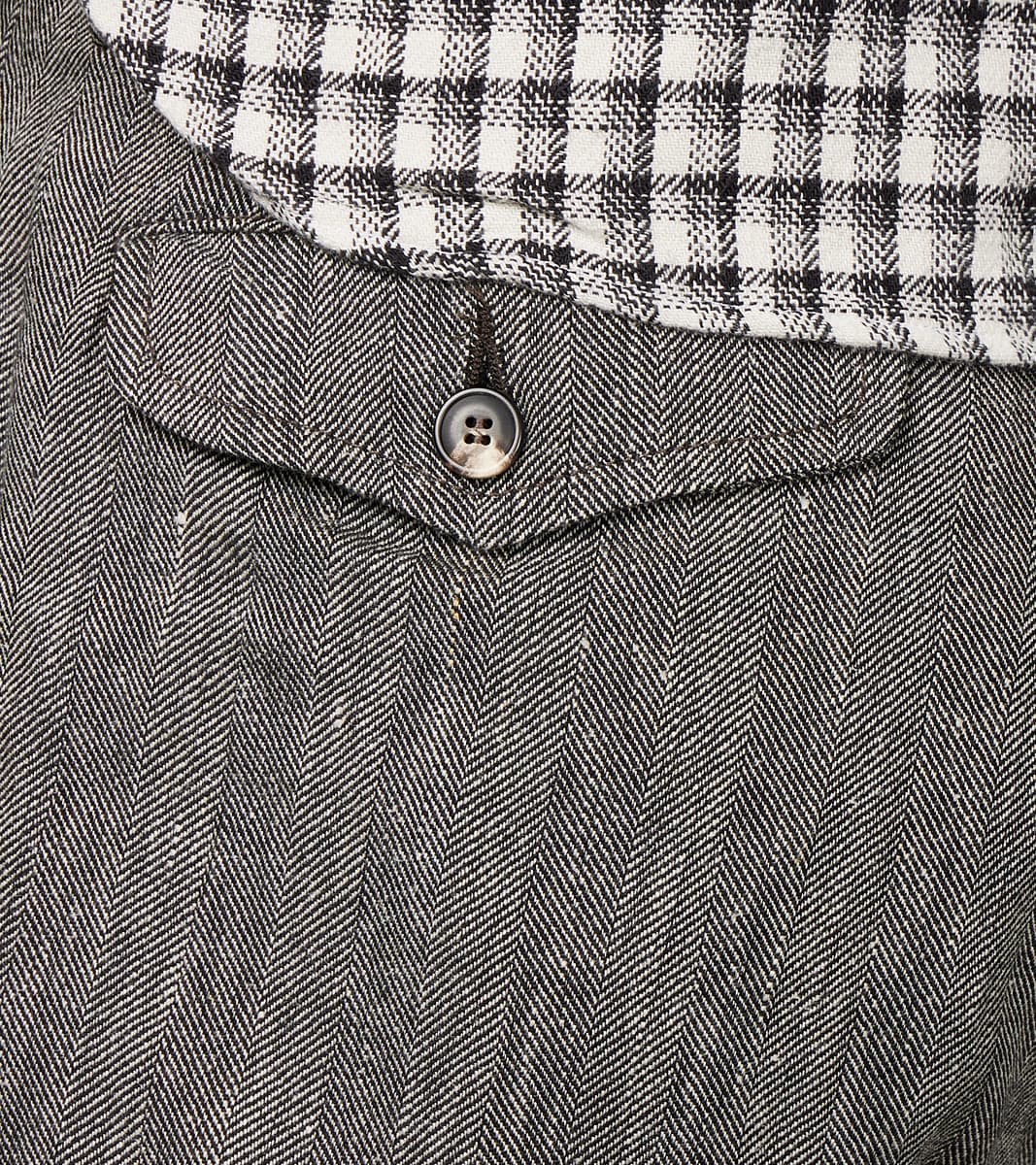 Enfield 055 Trouser - Pleated Tapered - Grey Cotton Linen Herringbone Twill
