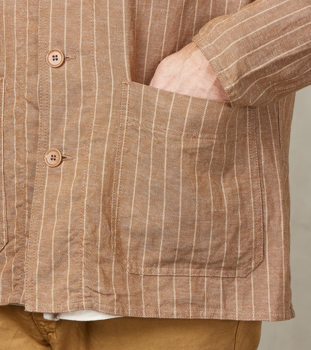 Creek 2001 Work Jacket - Beige Cotton Linen Stripe Twill