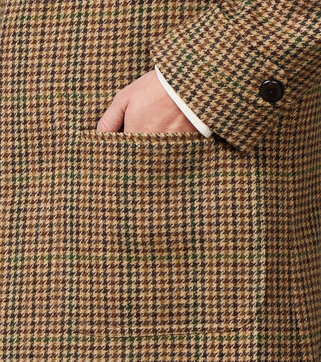 Amedeo Balmacaan Coat - Camel Shetland Houndstooth Check