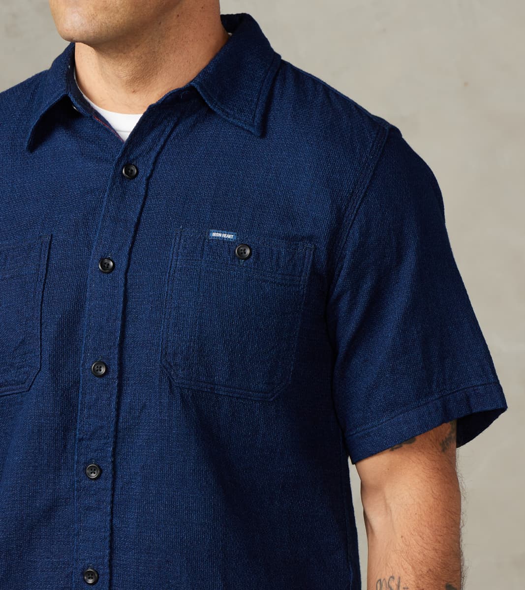 417-IND - Short Sleeved Work Shirt - 5oz Double Gauze Indigo Cloth