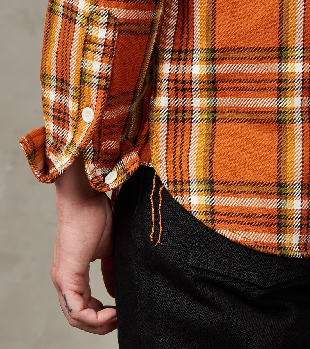 442-ORA - Work Shirt - 9oz Selvedge Flannel Orange Check
