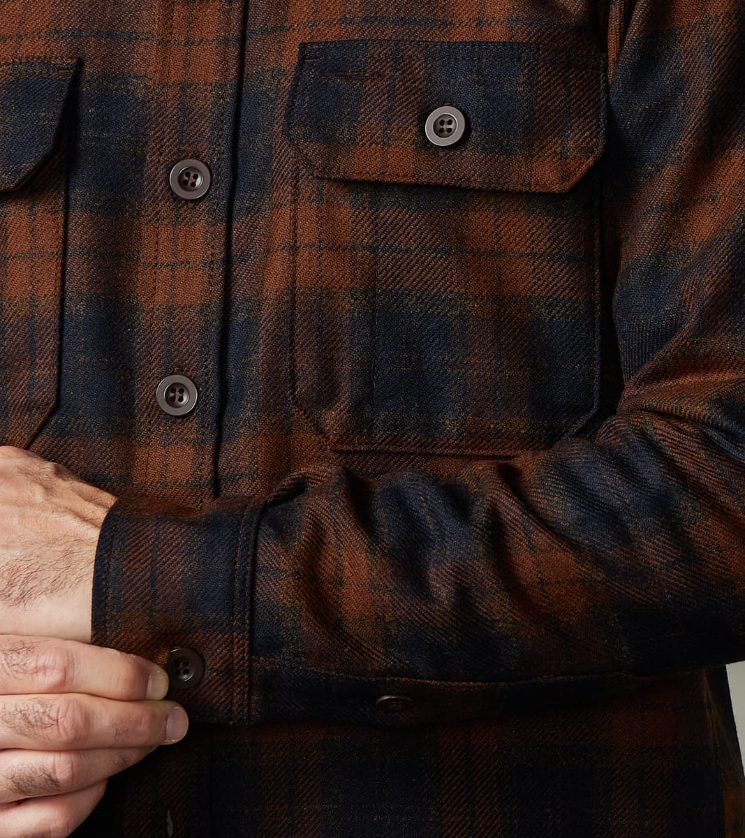 DR 434-BOT - CPO Shirt - Fox Brothers® Wool Bottle Brown Admiral Check Twill Flannel