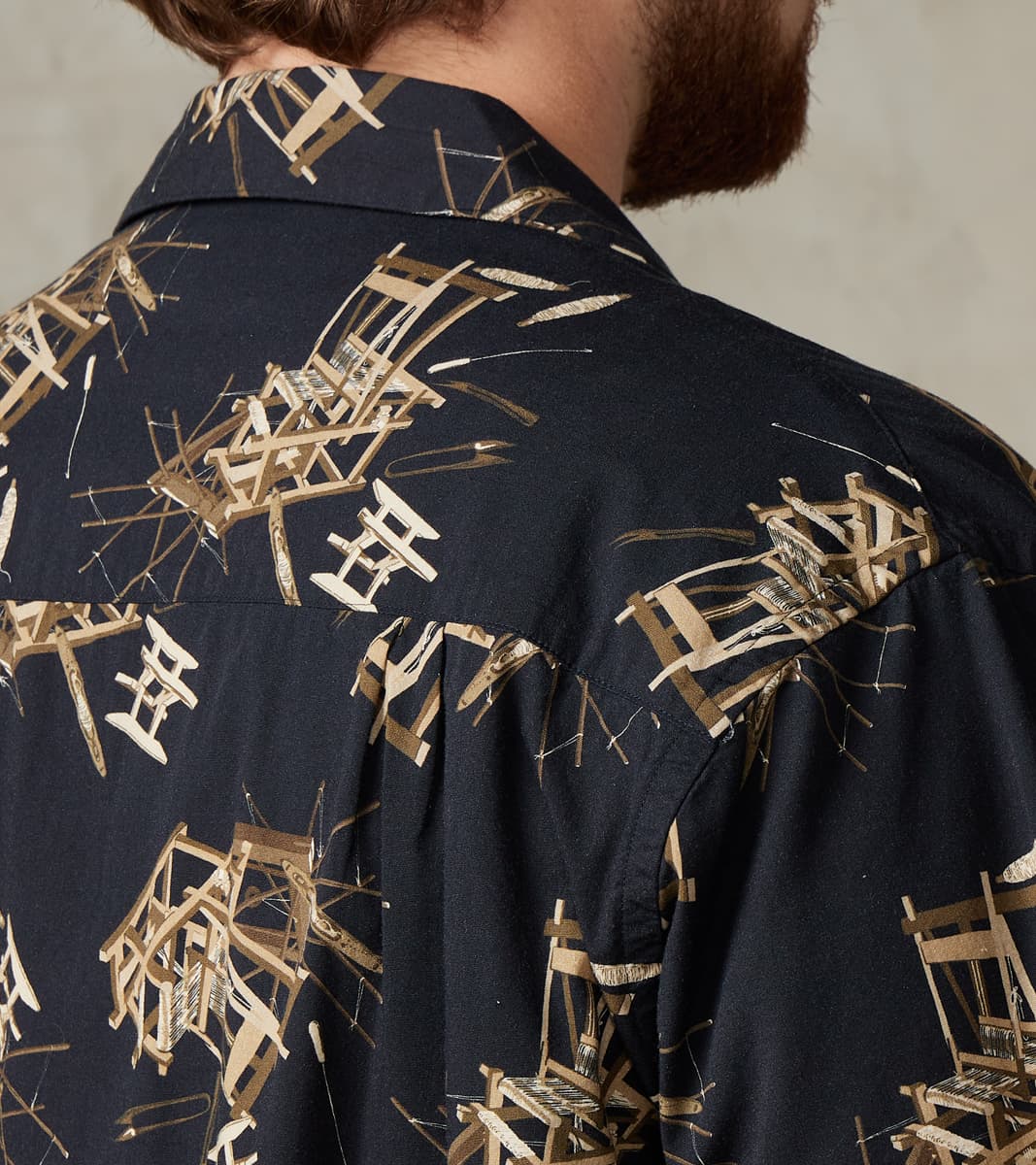 MMSS6004 - Cotton/Rayon Camp Shirt - Black Shuttle Loom Print