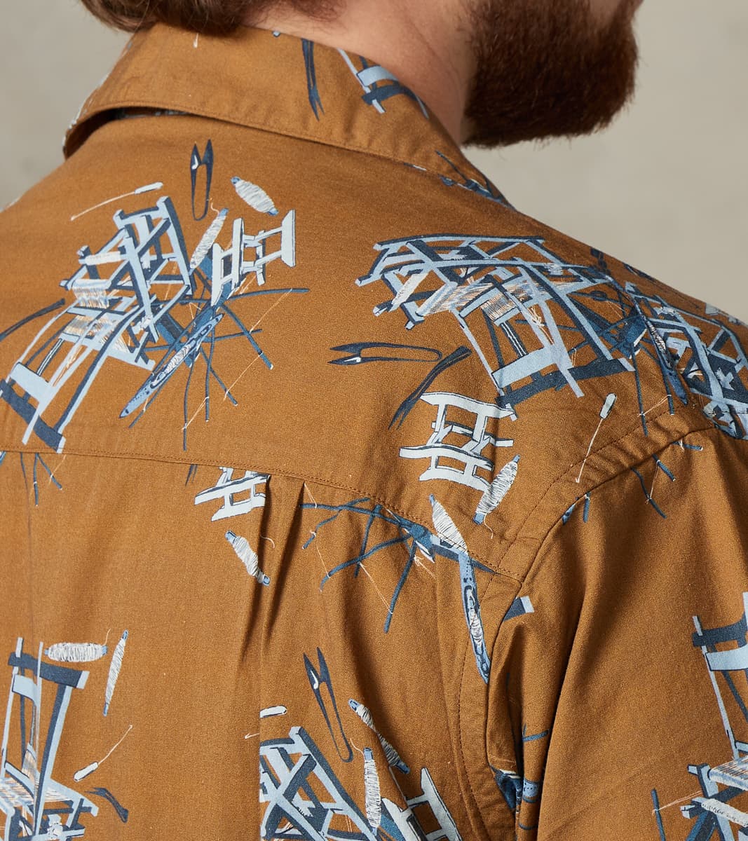 MMSS6004 - Cotton/Rayon Camp Shirt - Brown Shuttle Loom Print