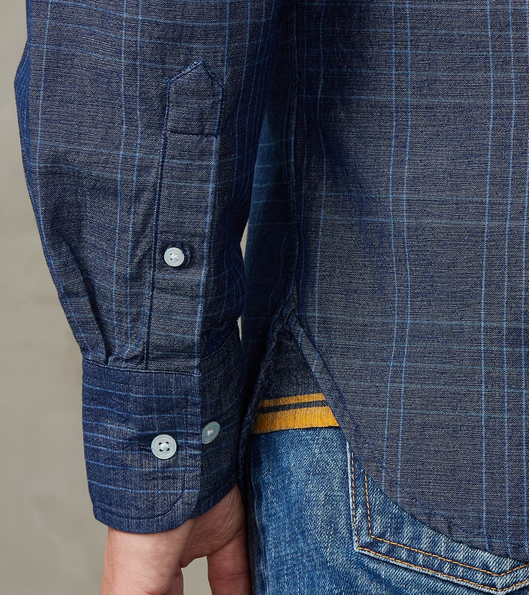 No.5 Classic Button Down - Handwoven Selvedge Stout Weave Chambray - Indigo Check