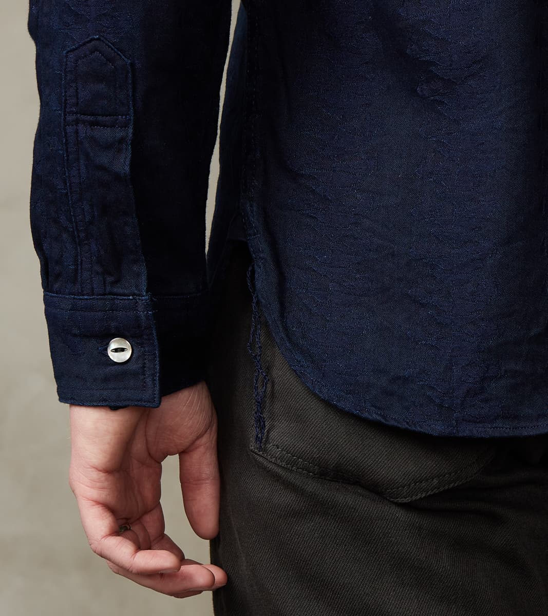 SSS26-01W Indigo Dyed Sengen Jacquard Work Shirt