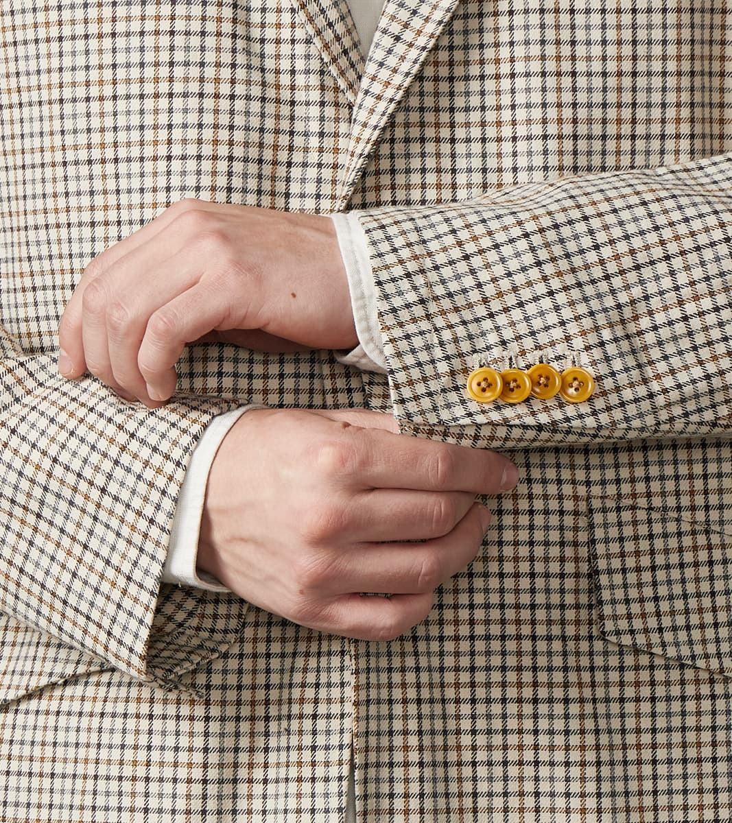Single Breasted 2-Button Jacket - Smoky Plaid Cotton Twill Cloth - Tattersall