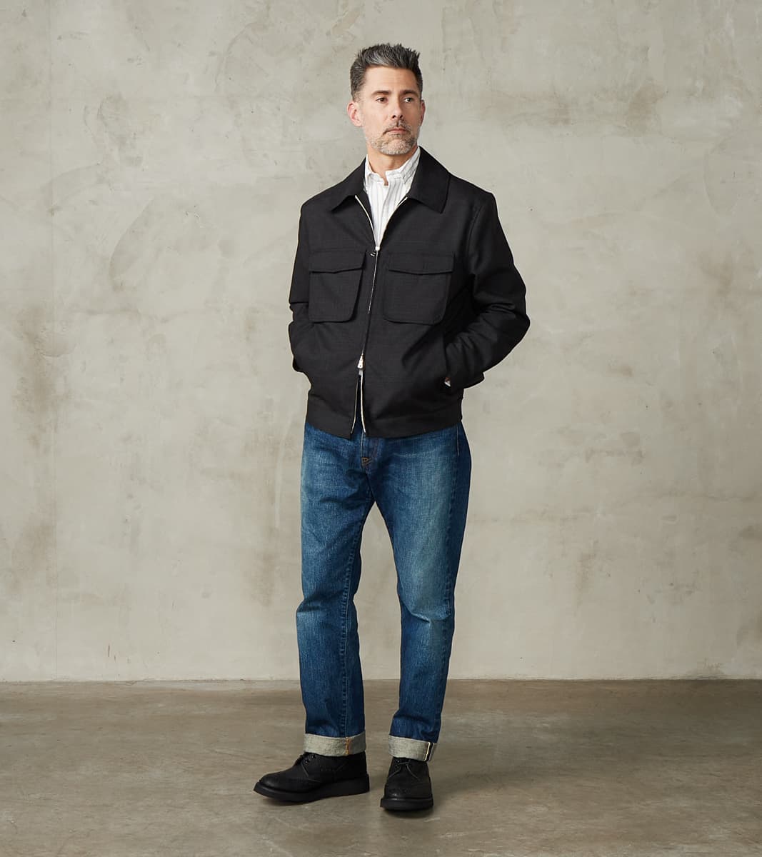Italian Cold Wool Cloth Student Jacket - Anthracite Prince Of Wales Check