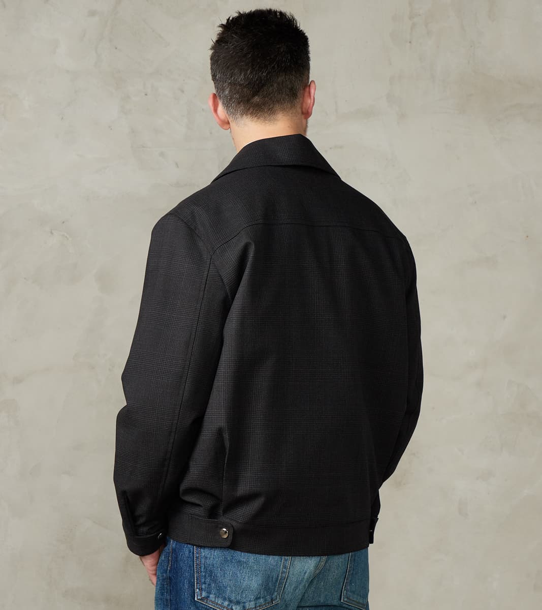 Italian Cold Wool Cloth Student Jacket - Anthracite Prince Of Wales Check