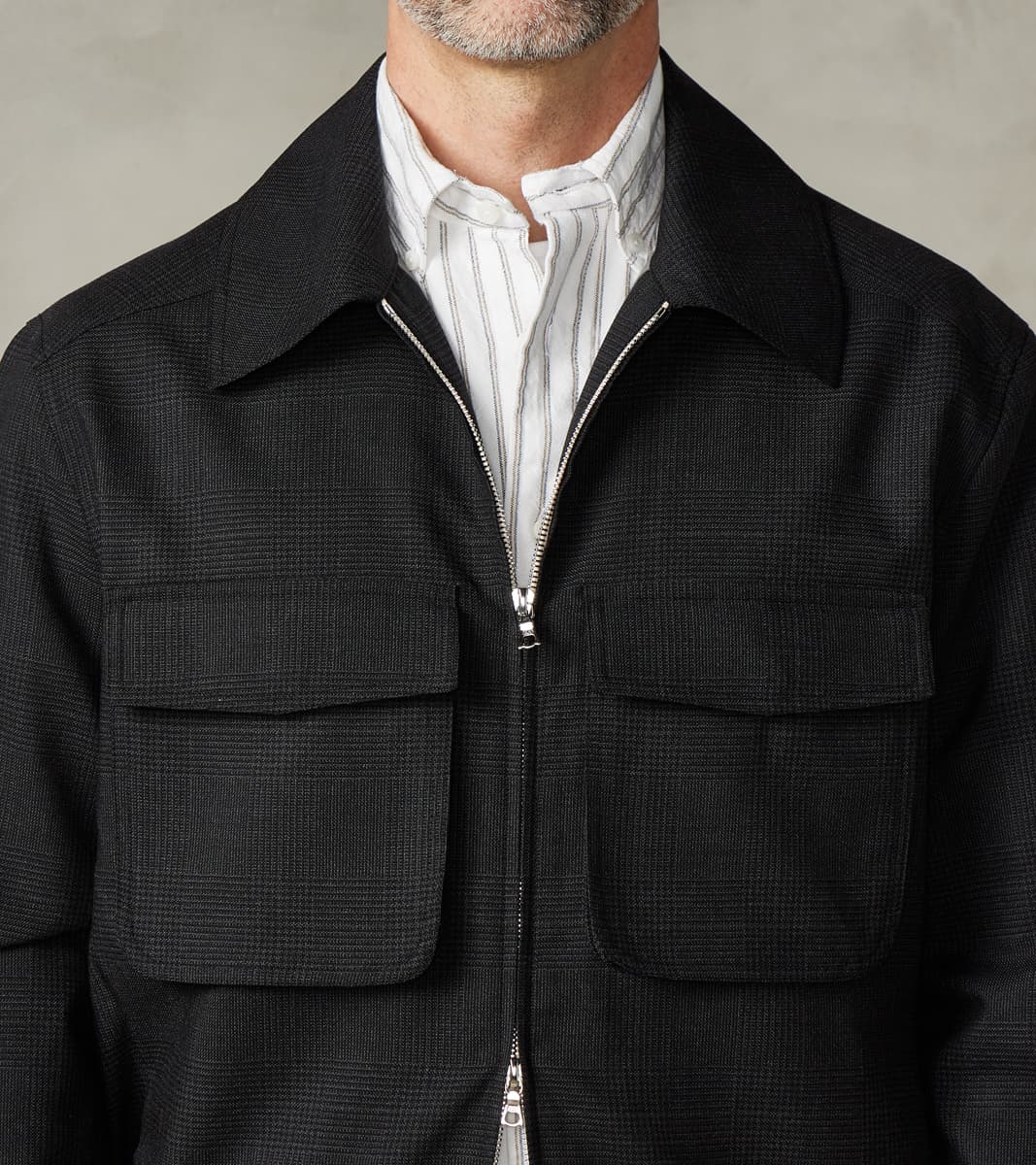 Italian Cold Wool Cloth Student Jacket - Anthracite Prince Of Wales Check