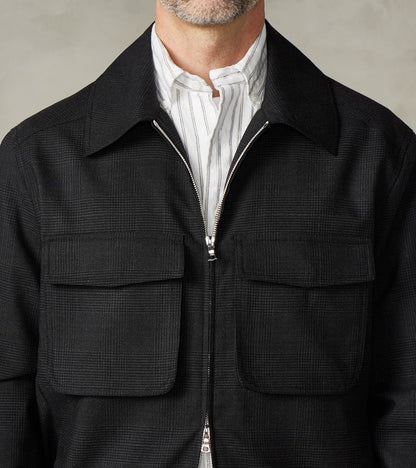 Italian Cold Wool Cloth Student Jacket - Anthracite Prince Of Wales Check