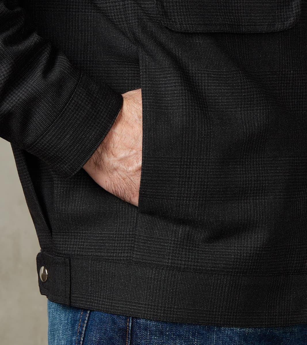 Italian Cold Wool Cloth Student Jacket - Anthracite Prince Of Wales Check