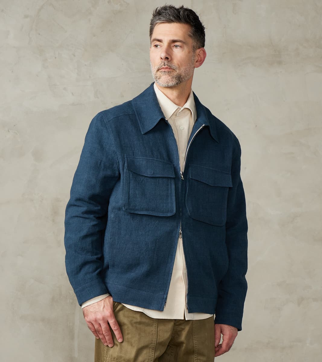 De Bonne Facture Belgium Linen & Wool Student Jacket - Prussian Blue