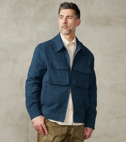 De Bonne Facture Belgium Linen & Wool Student Jacket - Prussian Blue