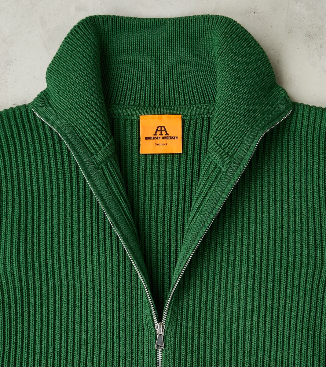 Navy Full Zip Pocket Sweater - Green