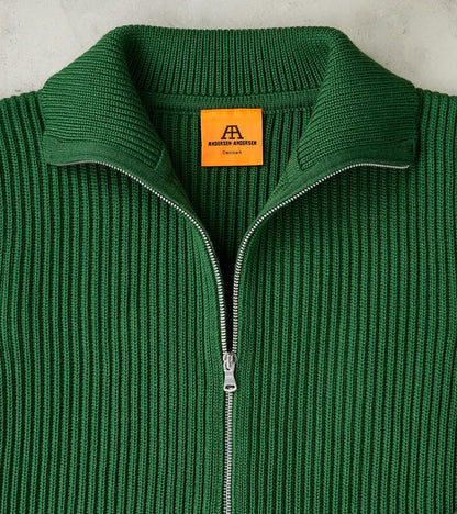 Navy Full Zip Pocket Sweater - Green