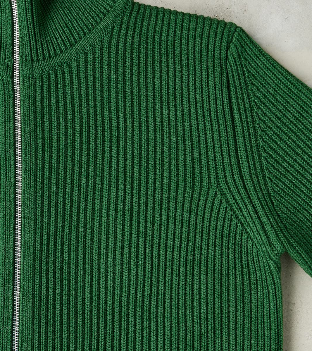 Navy Full Zip Pocket Sweater - Green