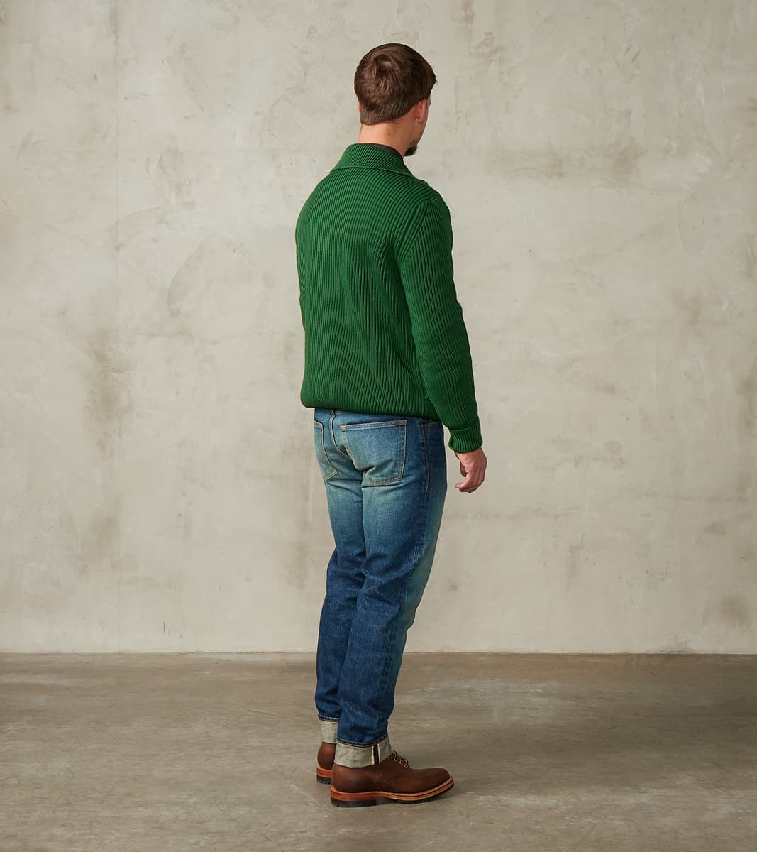 Navy Full Zip Pocket Sweater - Green