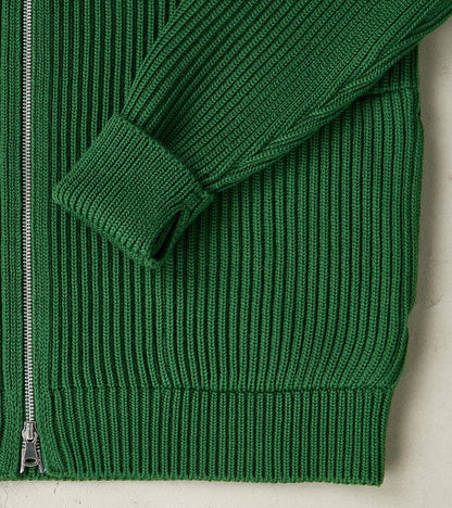 Navy Full Zip Pocket Sweater - Green