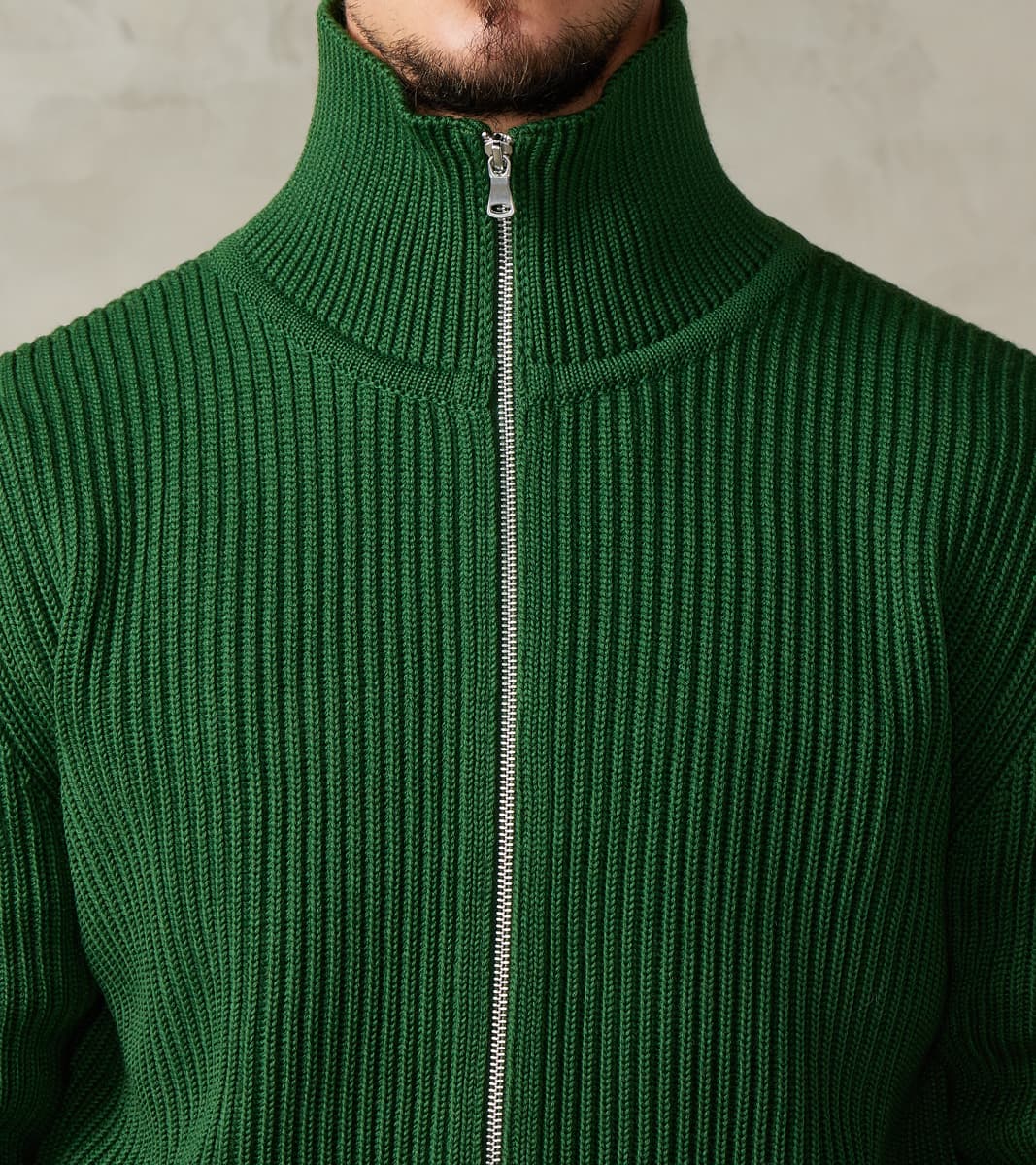 Navy Full Zip Pocket Sweater - Green