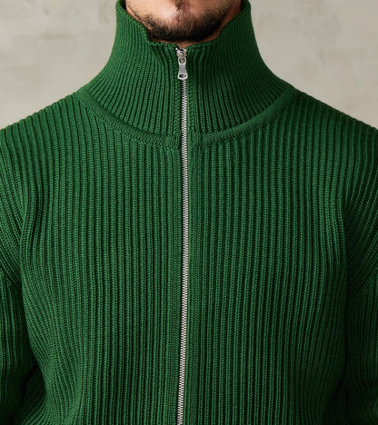 Navy Full Zip Pocket Sweater - Green