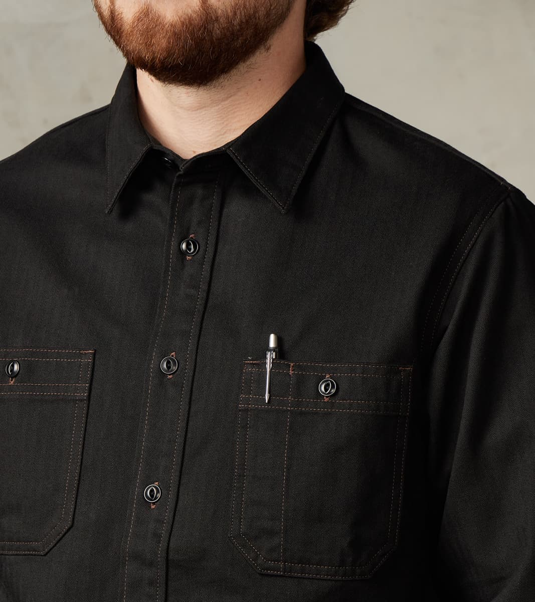 BWS-02 - Utility Shirt - 8oz Black Herringbone Twill