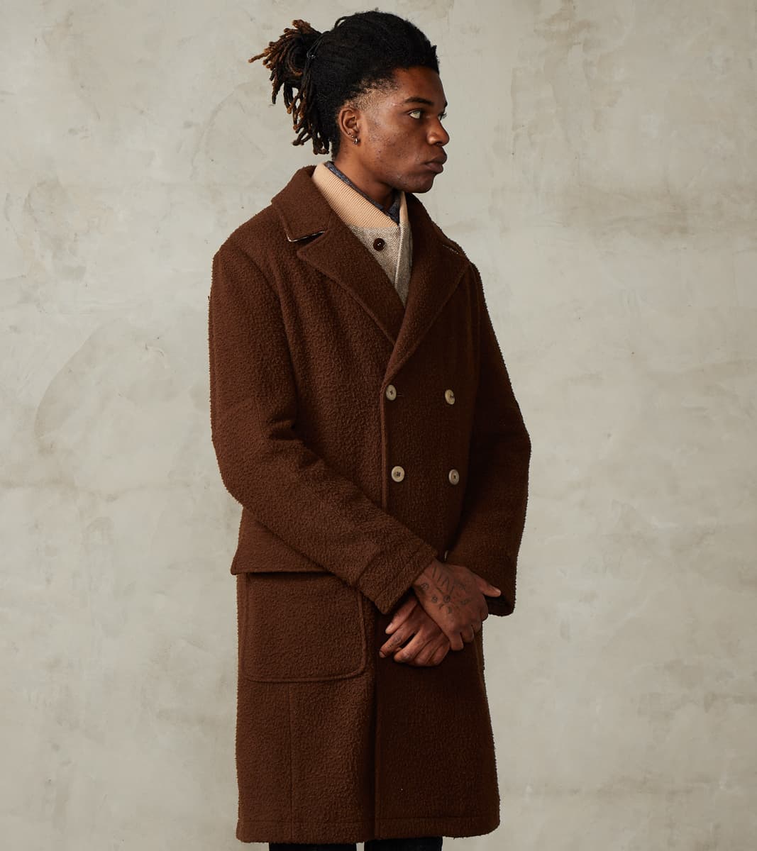Italian Wool Ratine Cloth Marcel Lassance Redingote Coat - Coffee Brown