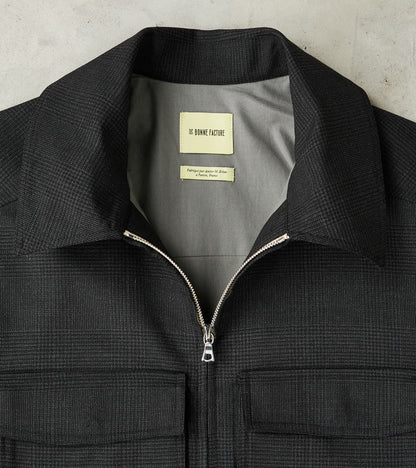 Italian Cold Wool Cloth Student Jacket - Anthracite Prince Of Wales Check