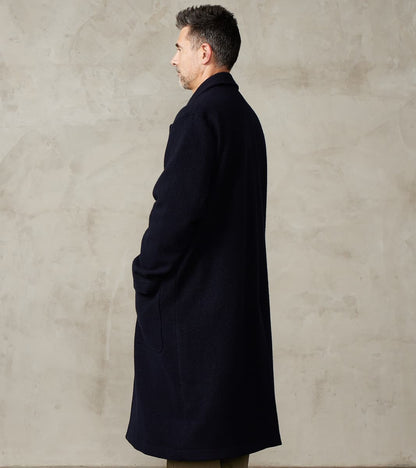 Italian Ratine Camelhair Wool Cloth Writers Coat - Navy
