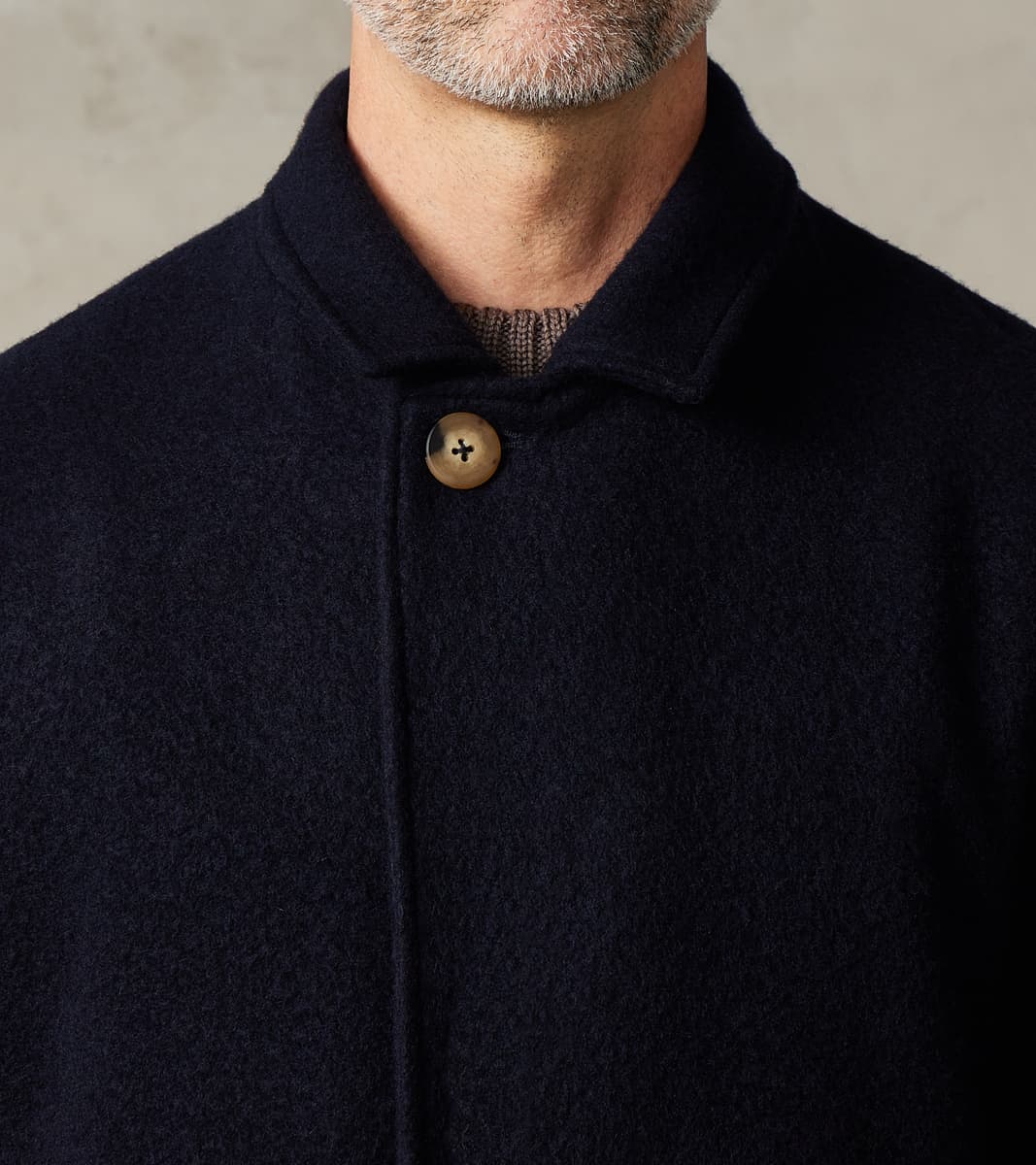 Italian Ratine Camelhair Wool Cloth Writers Coat - Navy