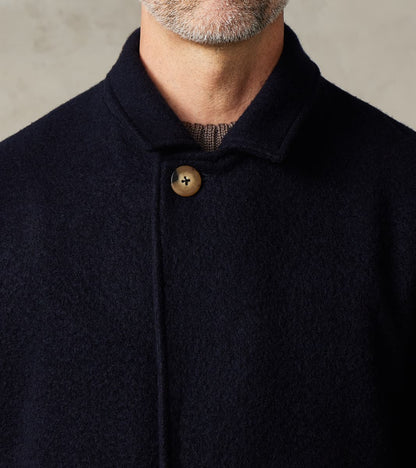 Italian Ratine Camelhair Wool Cloth Writers Coat - Navy