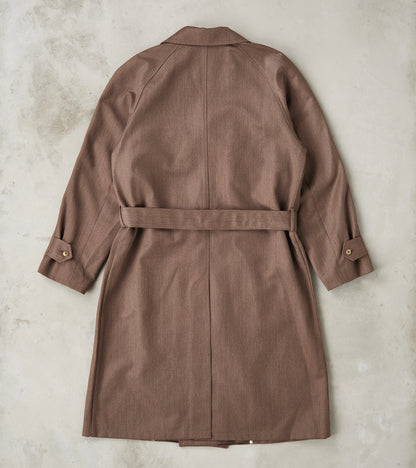 English Wool & Cotton Covert Cloth Grandad Trench Coat - Taupe