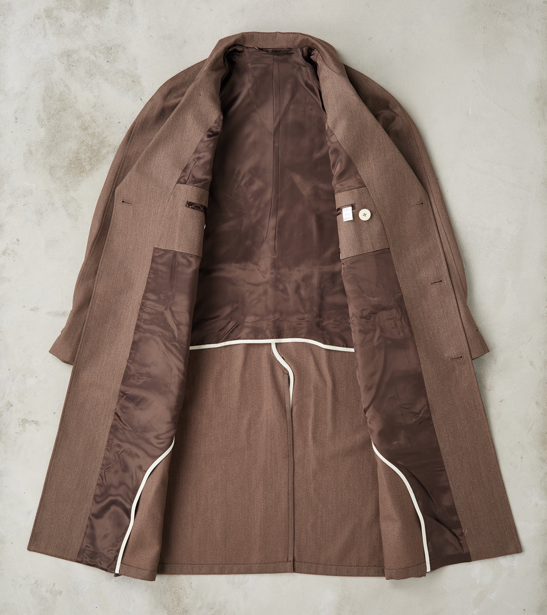 English Wool & Cotton Covert Cloth Grandad Trench Coat - Taupe