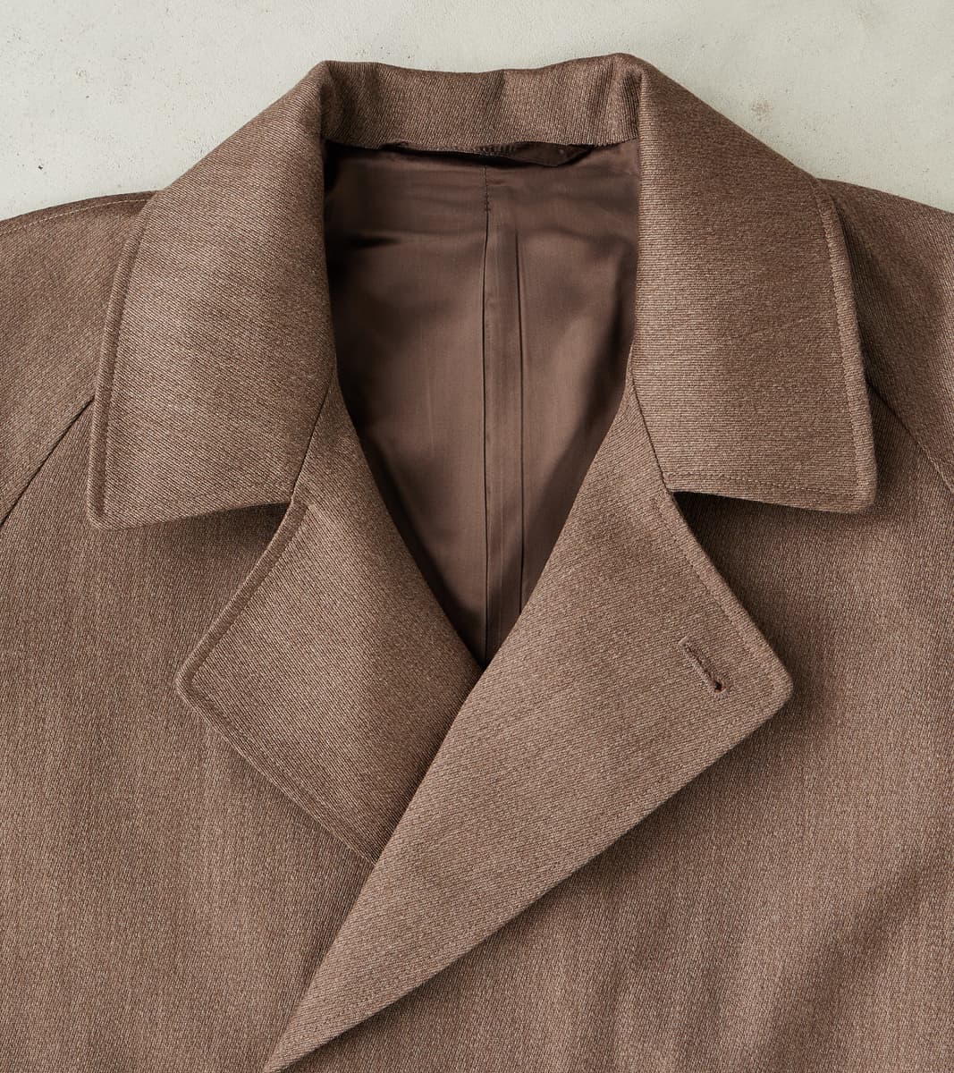 English Wool & Cotton Covert Cloth Grandad Trench Coat - Taupe