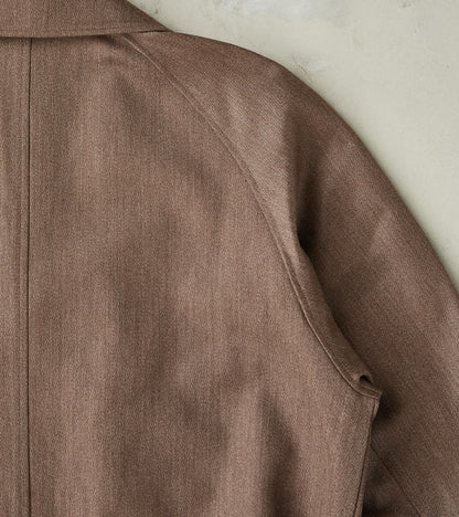 English Wool & Cotton Covert Cloth Grandad Trench Coat - Taupe