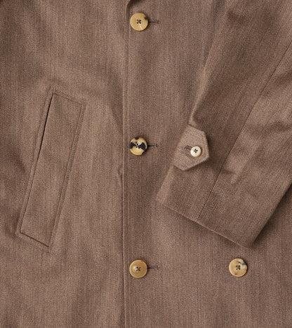 English Wool & Cotton Covert Cloth Grandad Trench Coat - Taupe