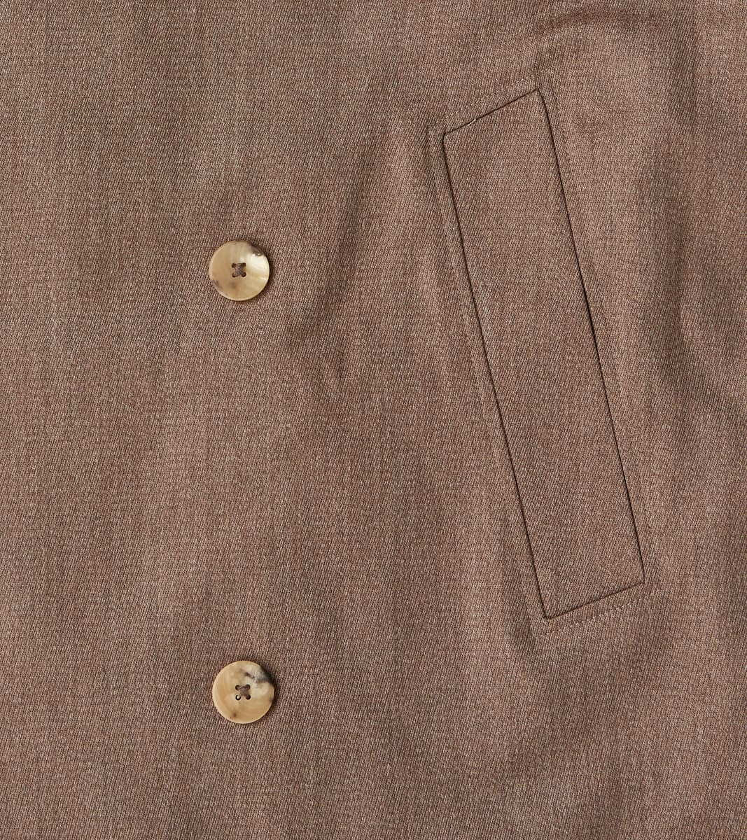 English Wool & Cotton Covert Cloth Grandad Trench Coat - Taupe
