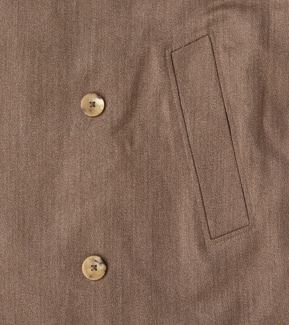 English Wool & Cotton Covert Cloth Grandad Trench Coat - Taupe