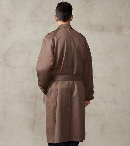 English Wool & Cotton Covert Cloth Grandad Trench Coat - Taupe