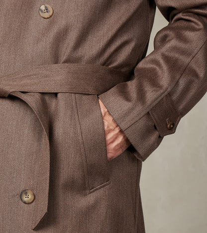 English Wool & Cotton Covert Cloth Grandad Trench Coat - Taupe