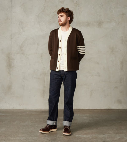 Barrister Cardigan - Brown & Vintage White