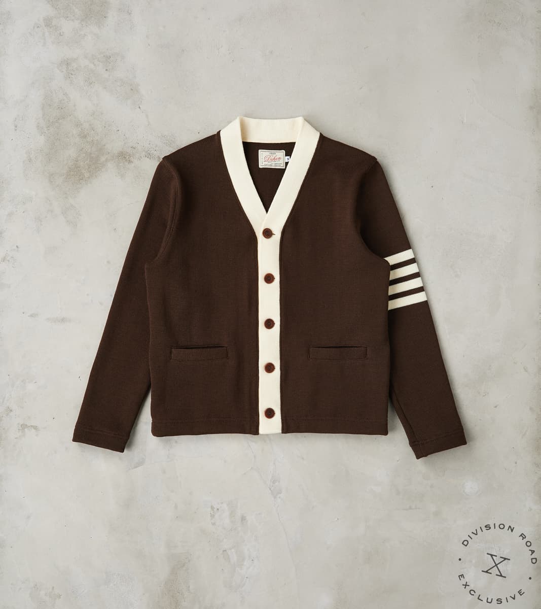 Dehen 1920 x Division Road Barrister Cardigan - Brown & Vintage White