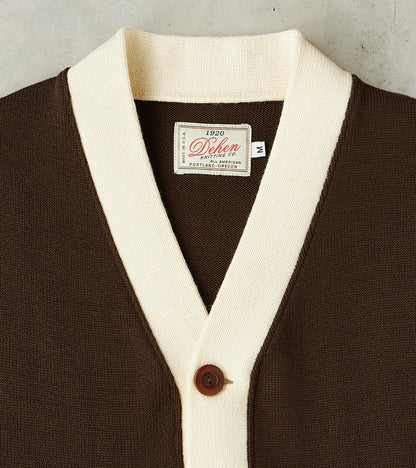 Barrister Cardigan - Brown & Vintage White