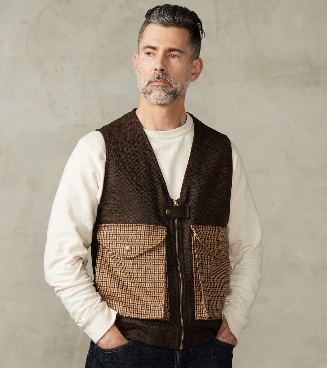 Dehen 1920 x Division Road Cargo Vest - Moon Chocolate Herringbone & Fox Harvest …