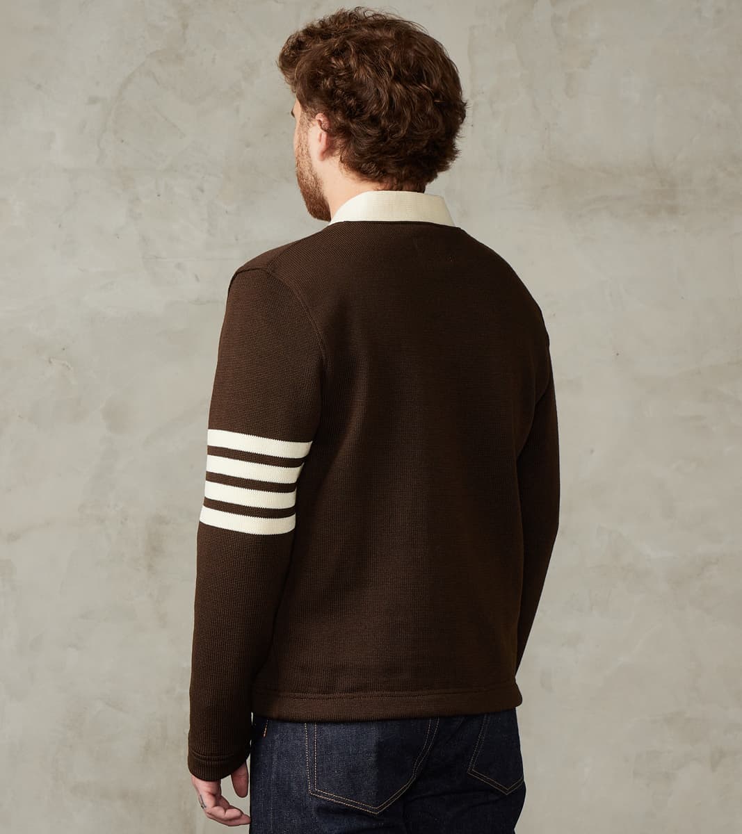 Barrister Cardigan - Brown & Vintage White