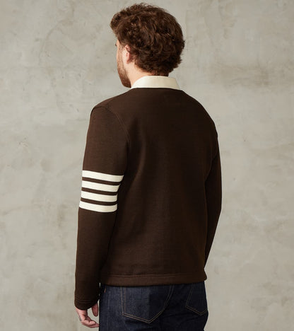 Barrister Cardigan - Brown & Vintage White