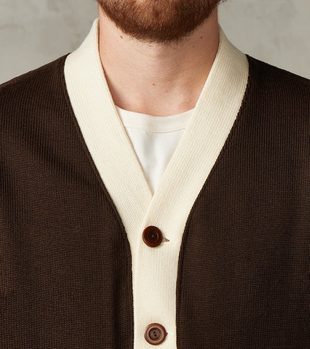 Barrister Cardigan - Brown & Vintage White