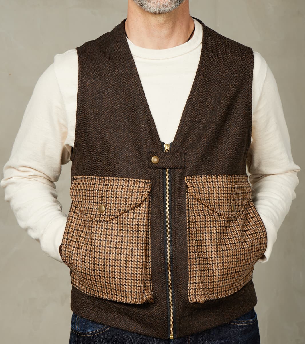 Cargo Vest - Moon Chocolate Herringbone & Fox Harvest Houndstooth