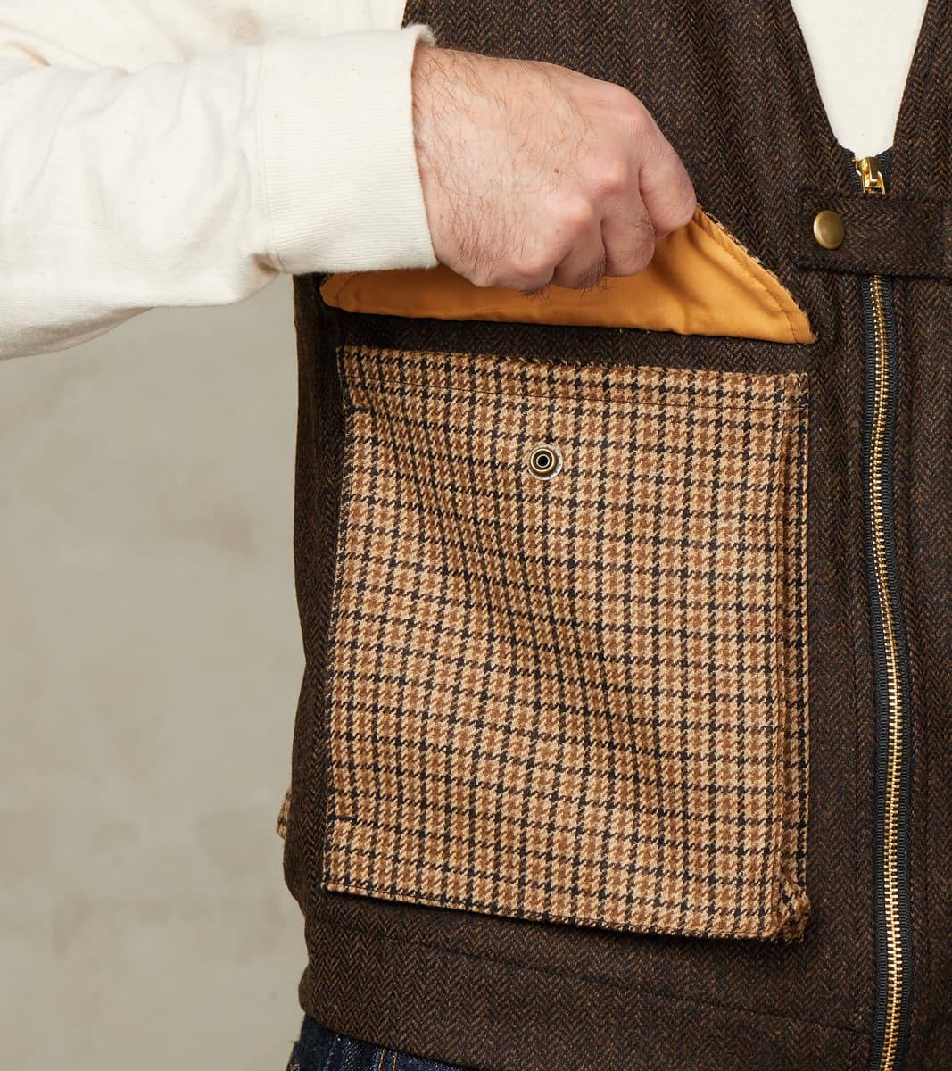 Cargo Vest - Moon Chocolate Herringbone & Fox Harvest Houndstooth